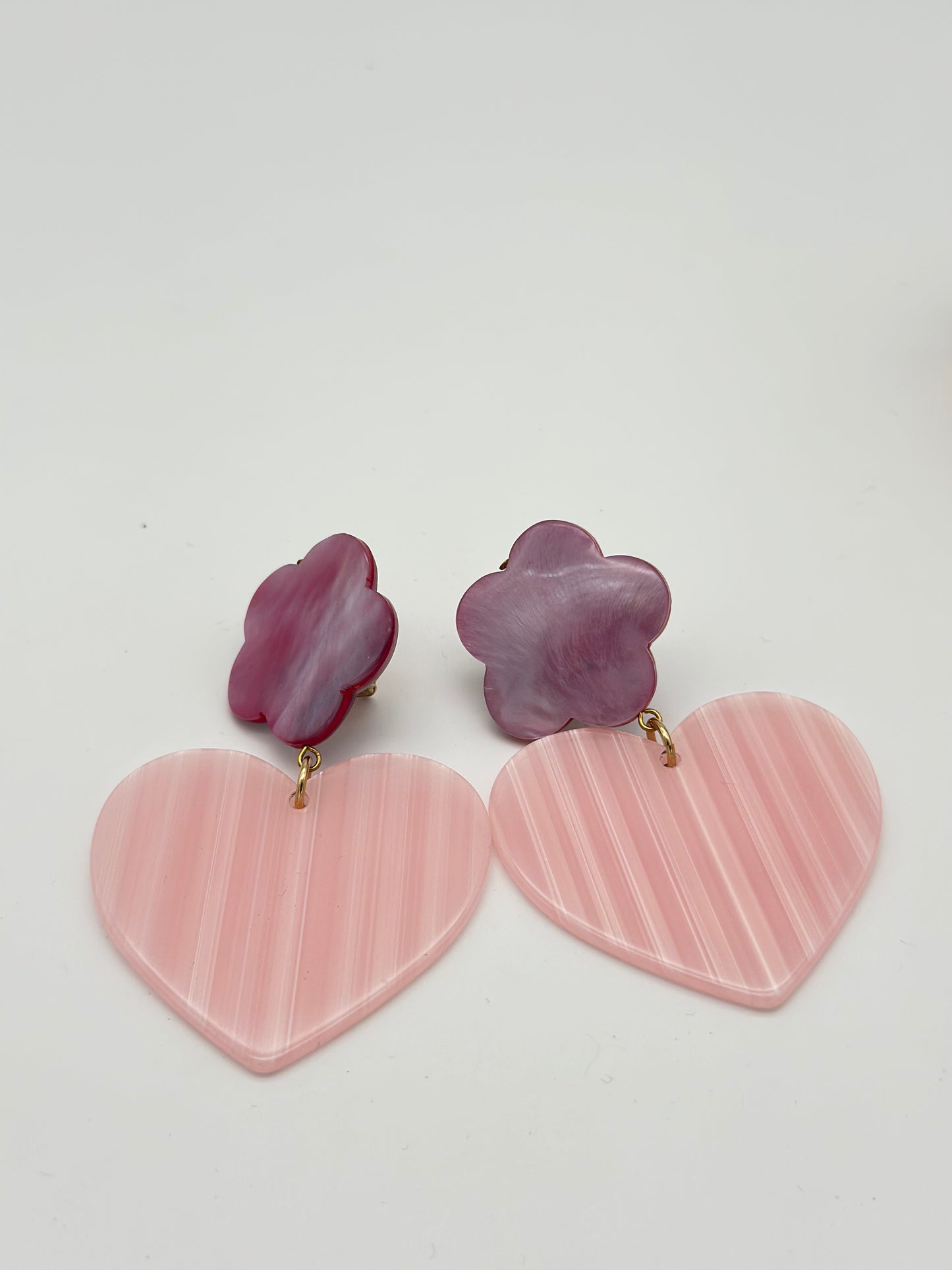 Boucles d’oreilles cœur rose et fleur - Francine BRAMLI