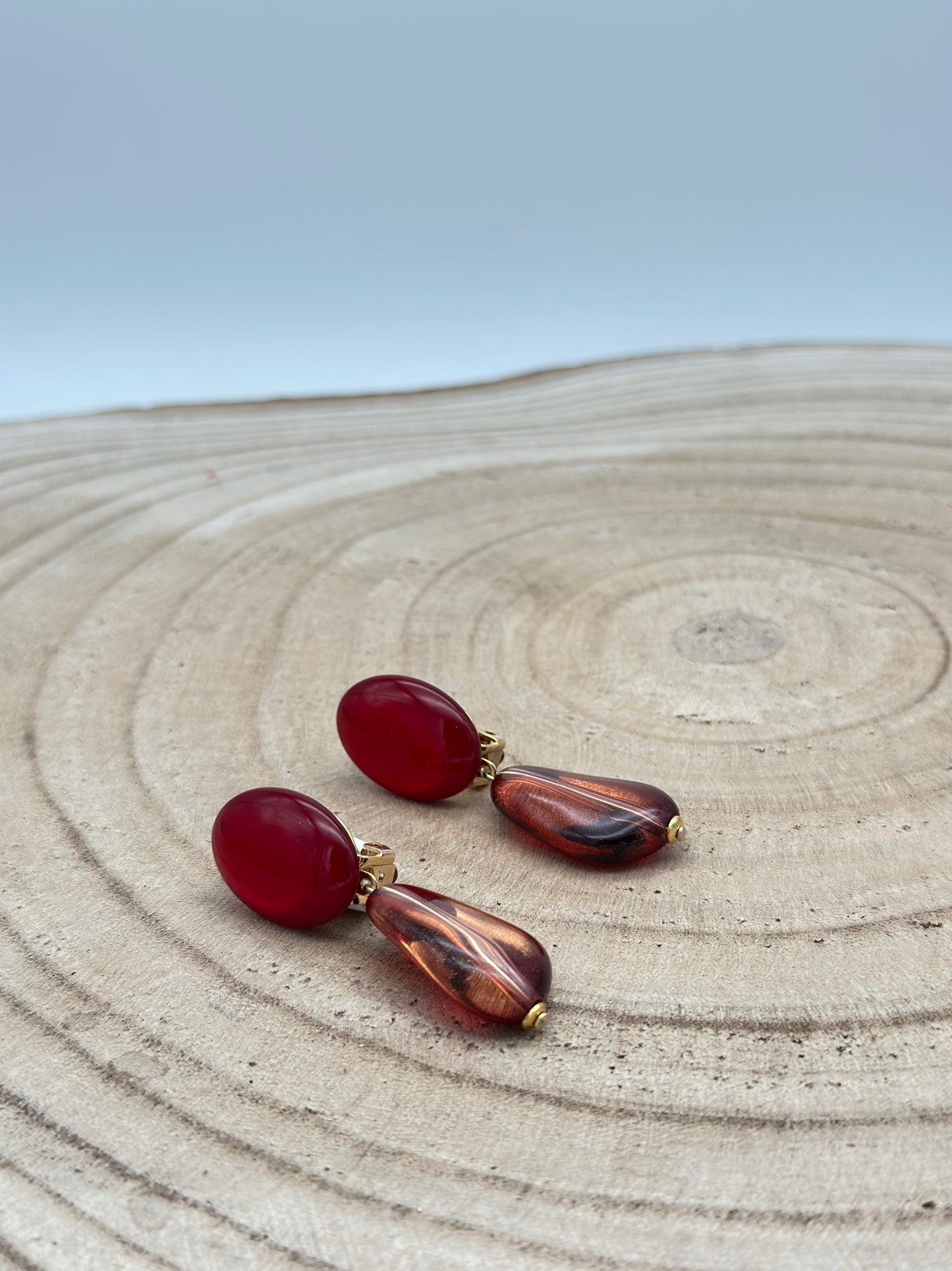 Boucles d’oreilles rouges gouttes - Francine BRAMLI