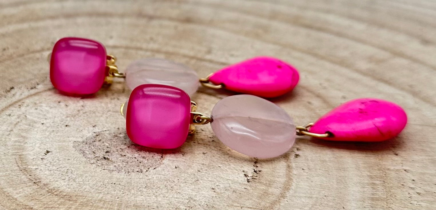 BOUCLES D'OREILLES ROSE - Francine BRAMLI