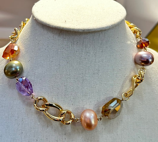 COLLIER CRISTAL / PERLES - Francine BRAMLI