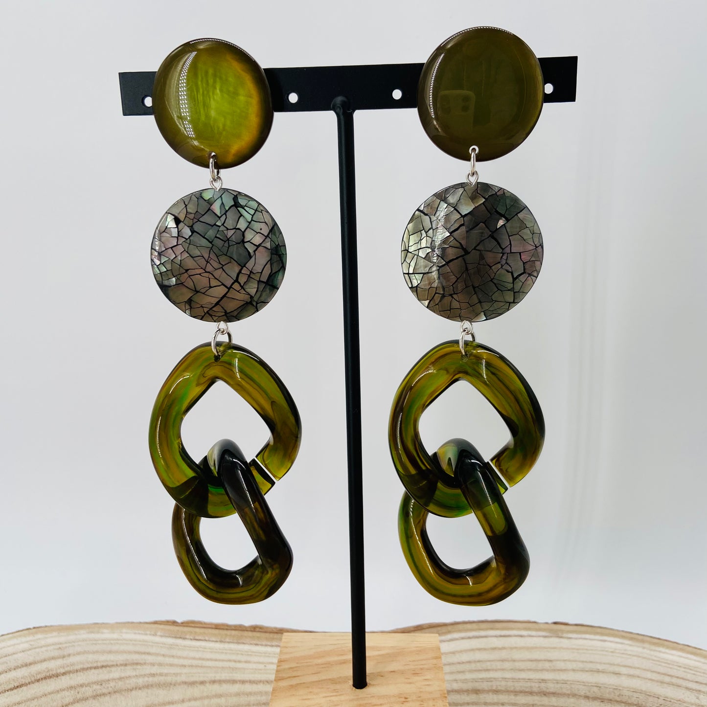 BOUCLES D'OREILLES MAILLONS Kaki - Francine BRAMLI