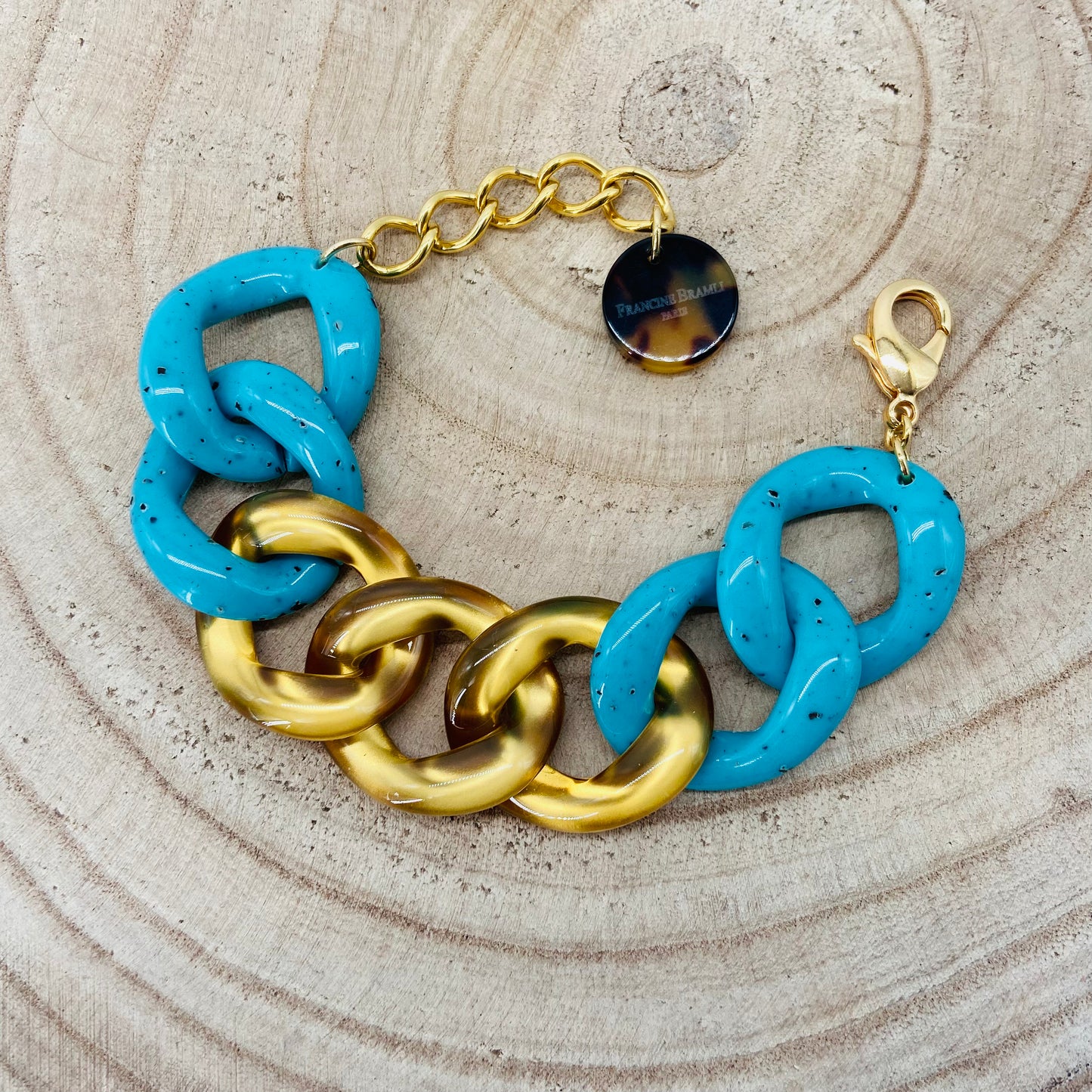 BRACELET MAILLONS Turquoise et Doré - Francine BRAMLI