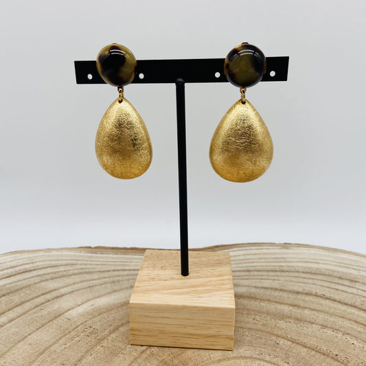 Boucles d'oreilles marrons gouttes dorées - Francine BRAMLI
