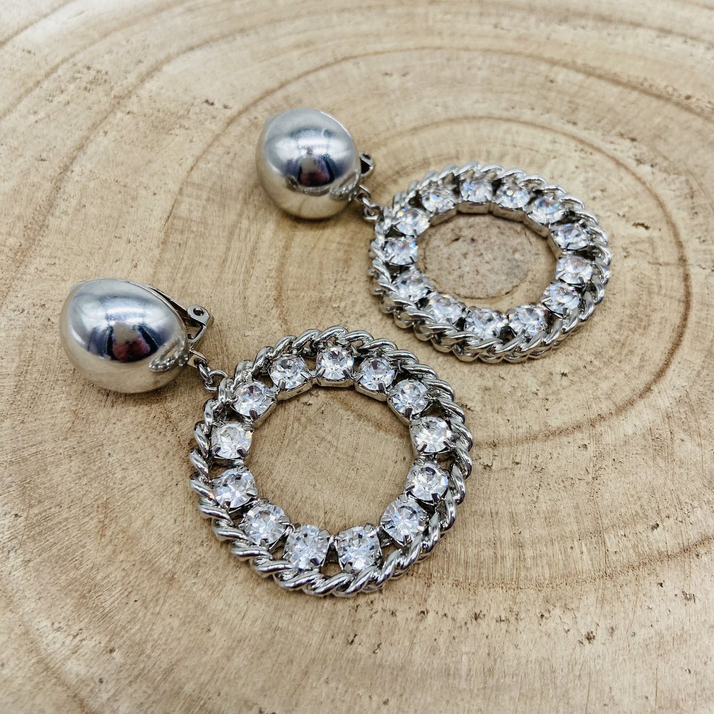 Boucles d'oreilles argentées et strass - Francine BRAMLI