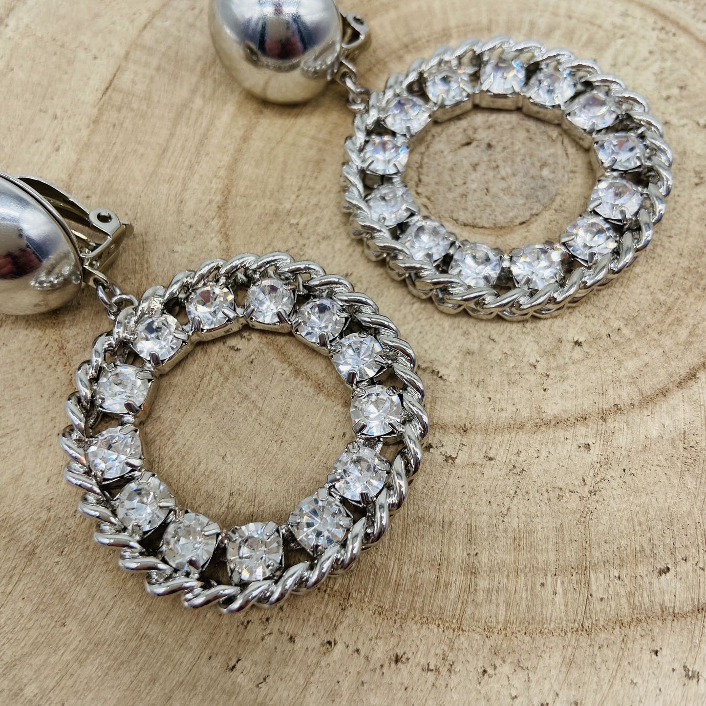 Boucles d'oreilles argentées et strass - Francine BRAMLI