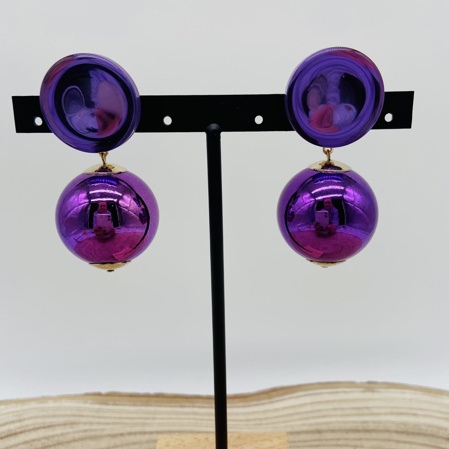 Boucles d'oreilles boule violette - Francine BRAMLI
