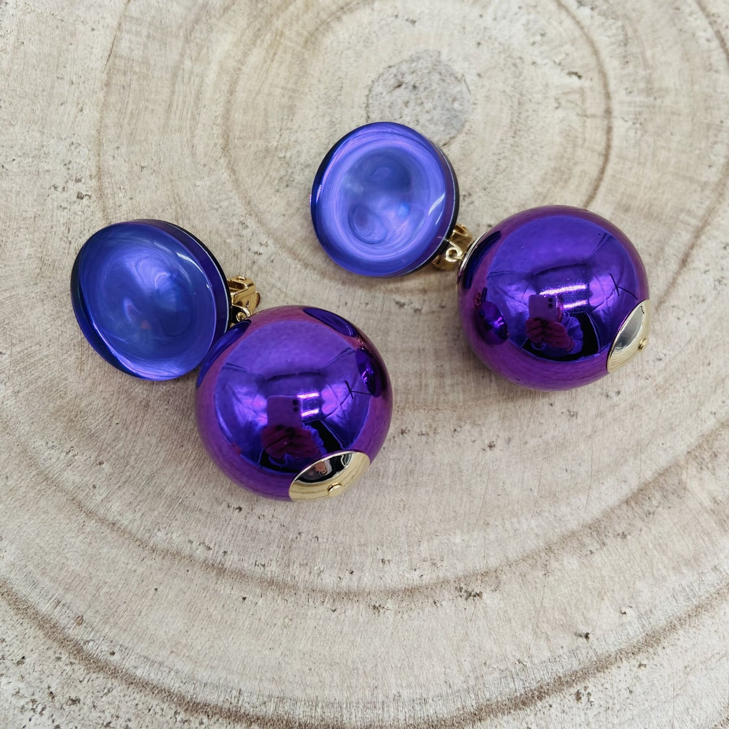 Boucles d'oreilles boule violette - Francine BRAMLI