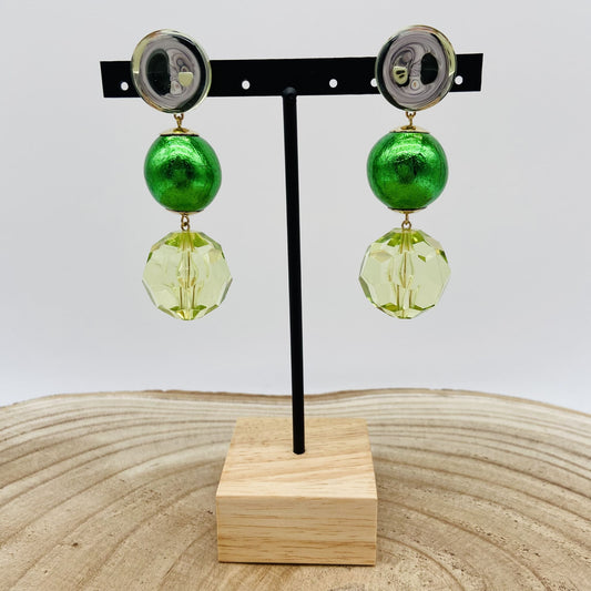 Boucles d'oreilles boules vertes - Francine BRAMLI