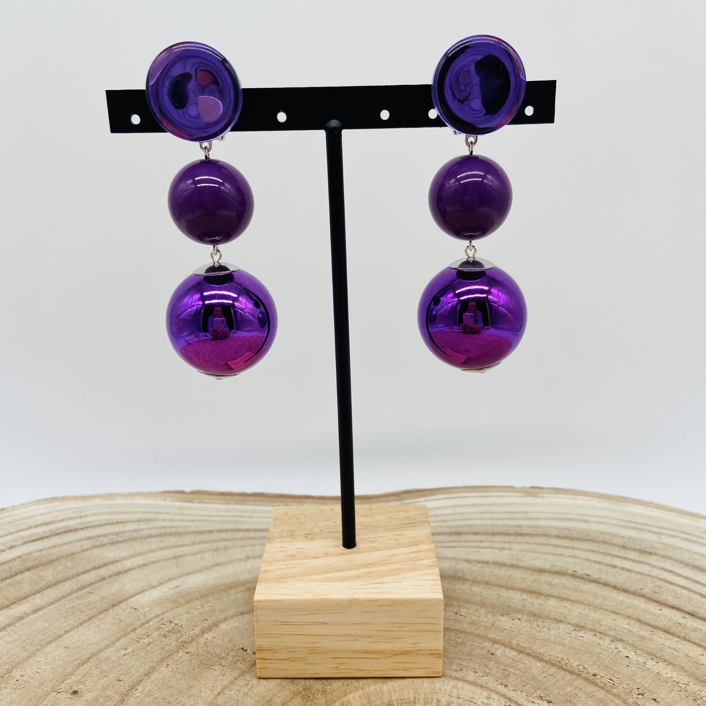 Boucles d'oreilles boules violettes - Francine BRAMLI
