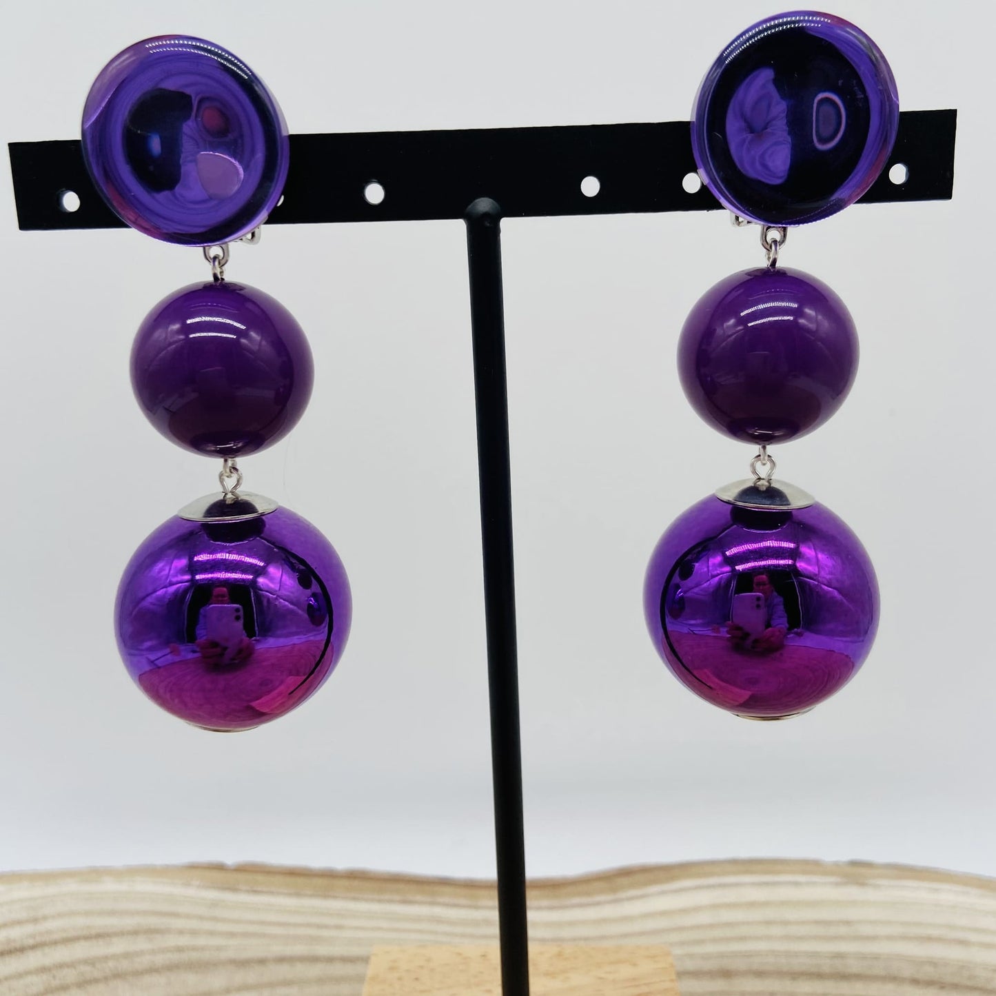 Boucles d'oreilles boules violettes - Francine BRAMLI