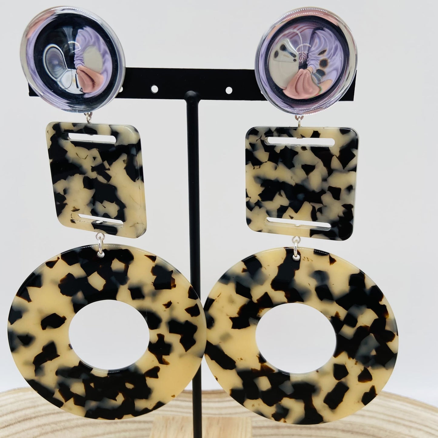 Boucles d'oreilles cabochon miroir - Francine BRAMLI