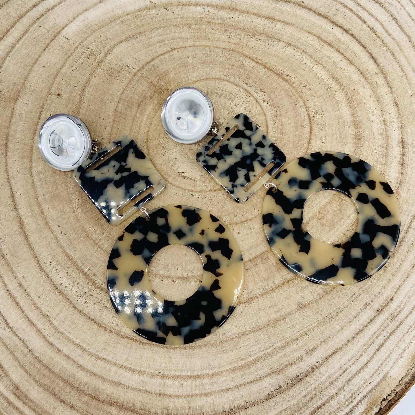 Boucles d'oreilles cabochon miroir - Francine BRAMLI