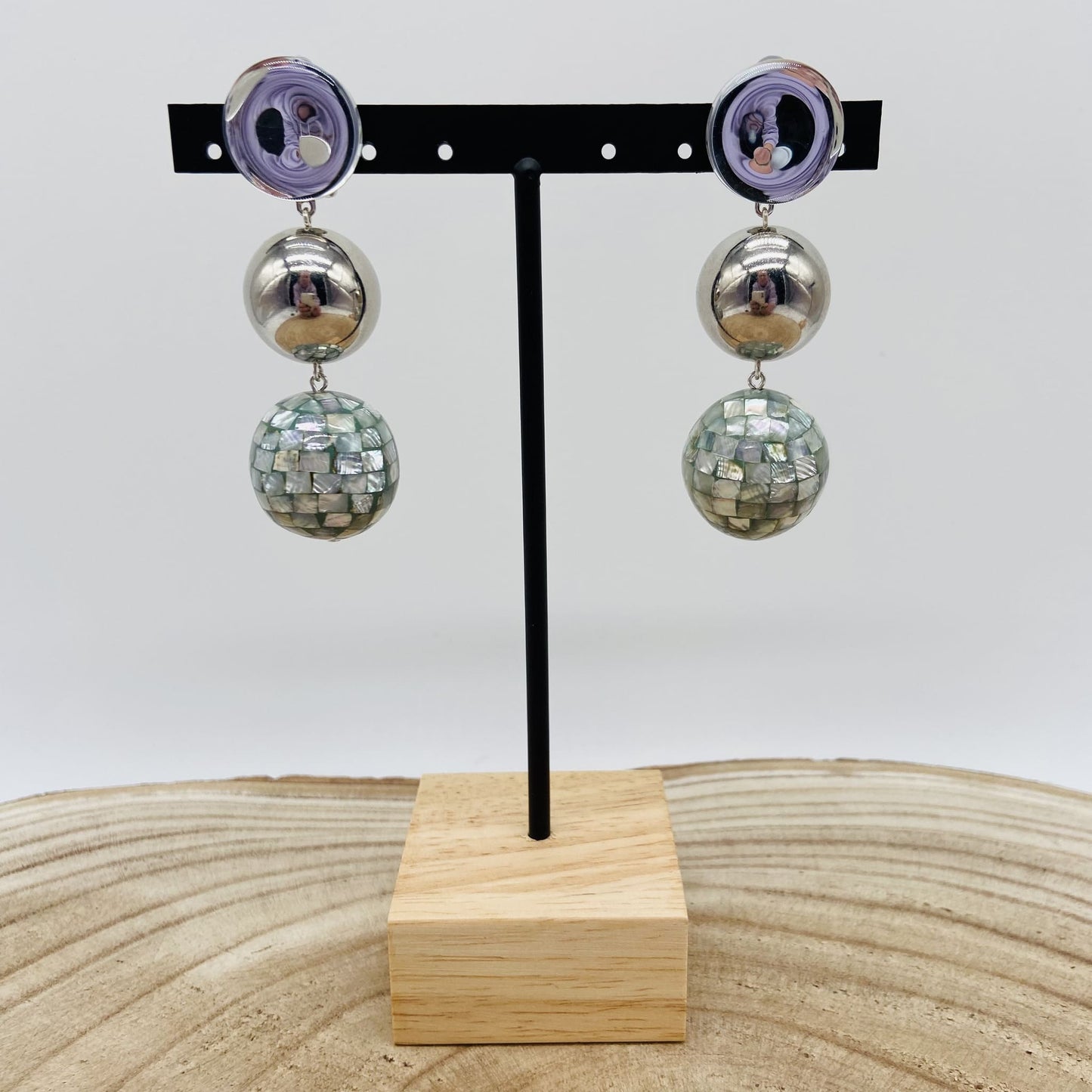 Boucles d'oreilles argentées cabochon miroir - Francine BRAMLI