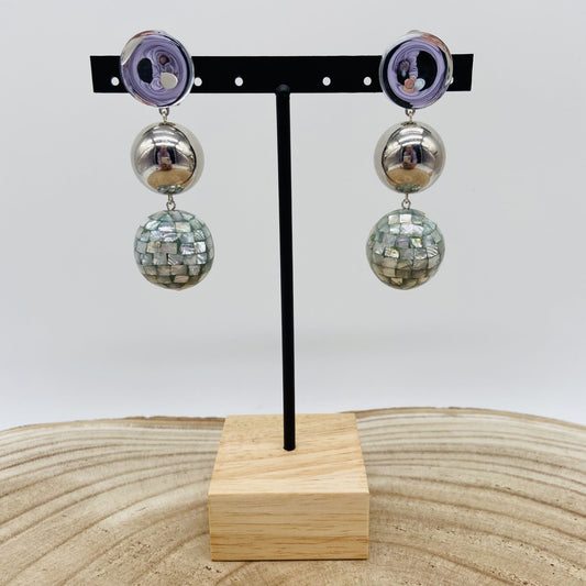 Boucles d'oreilles argentées cabochon miroir - Francine BRAMLI