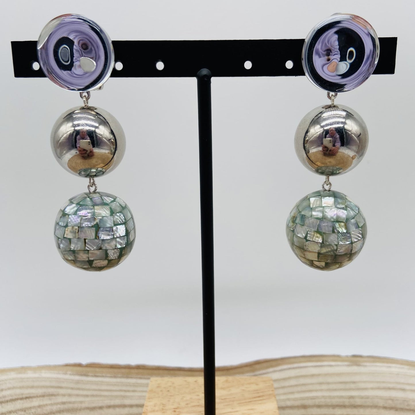 Boucles d'oreilles argentées cabochon miroir - Francine BRAMLI