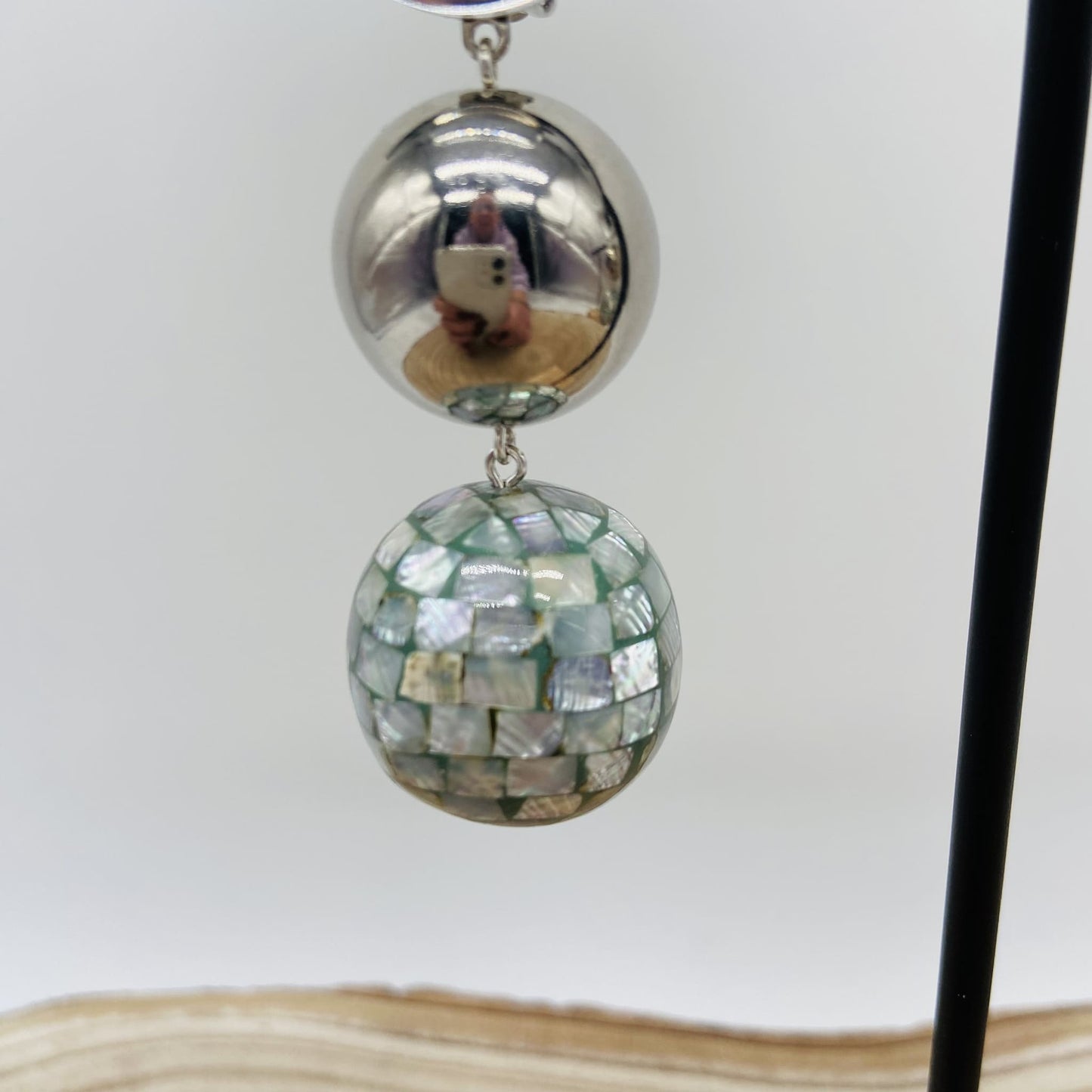 Boucles d'oreilles argentées cabochon miroir - Francine BRAMLI