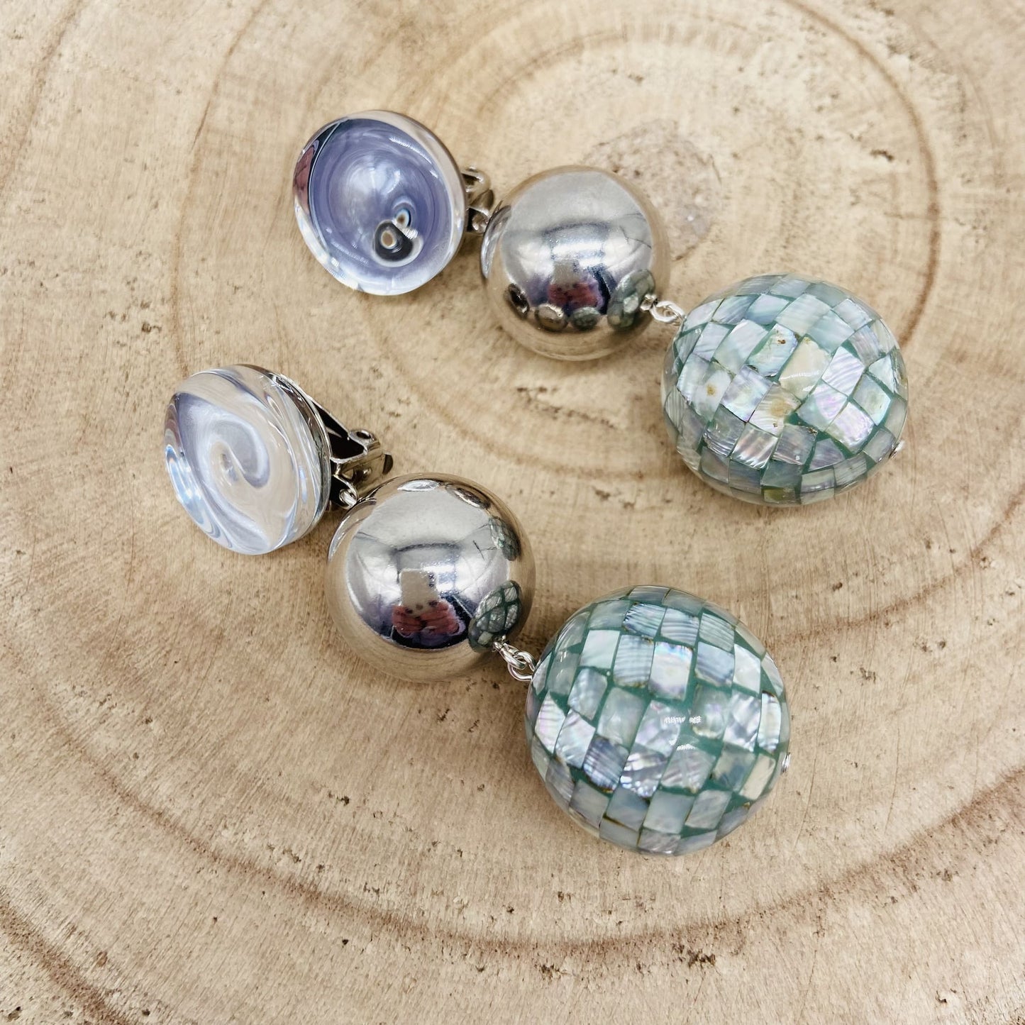 Boucles d'oreilles argentées cabochon miroir - Francine BRAMLI