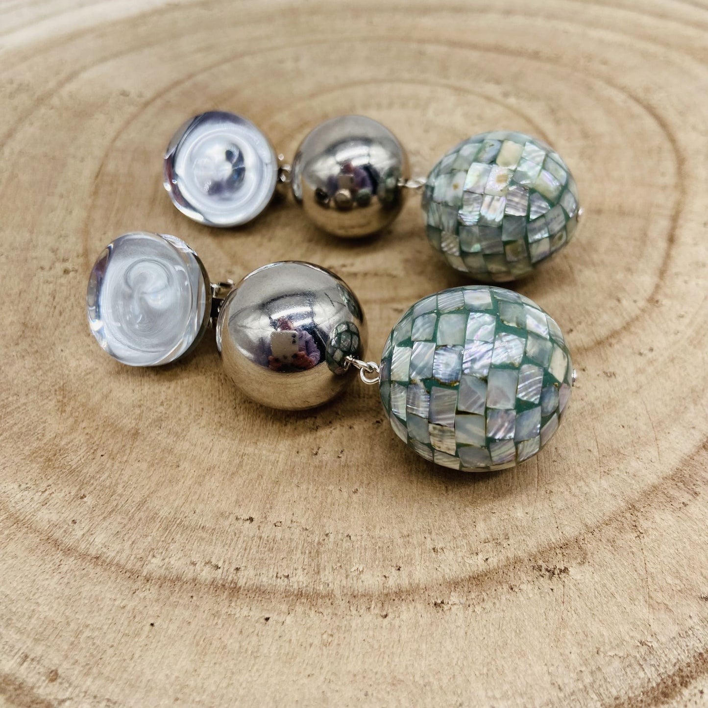 Boucles d'oreilles argentées cabochon miroir - Francine BRAMLI