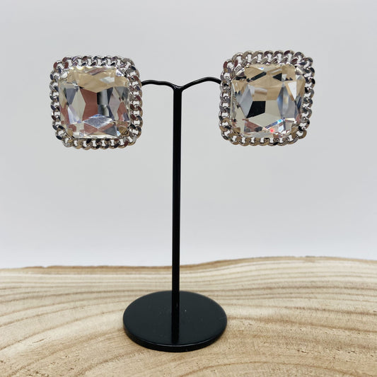 Boucles d'oreilles argentées carrées - Francine BRAMLI