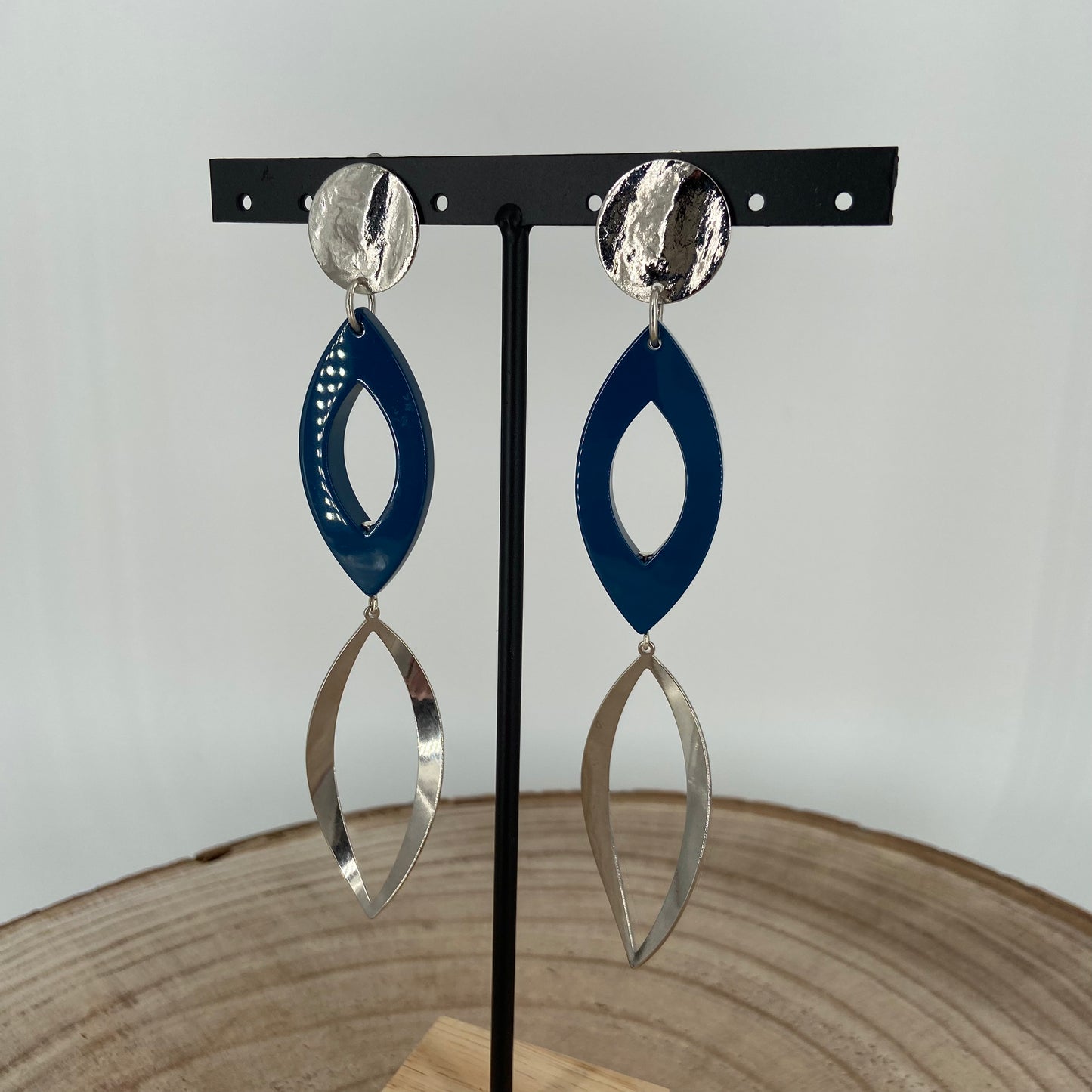 Boucles d'oreilles bleues et argent - Francine BRAMLI