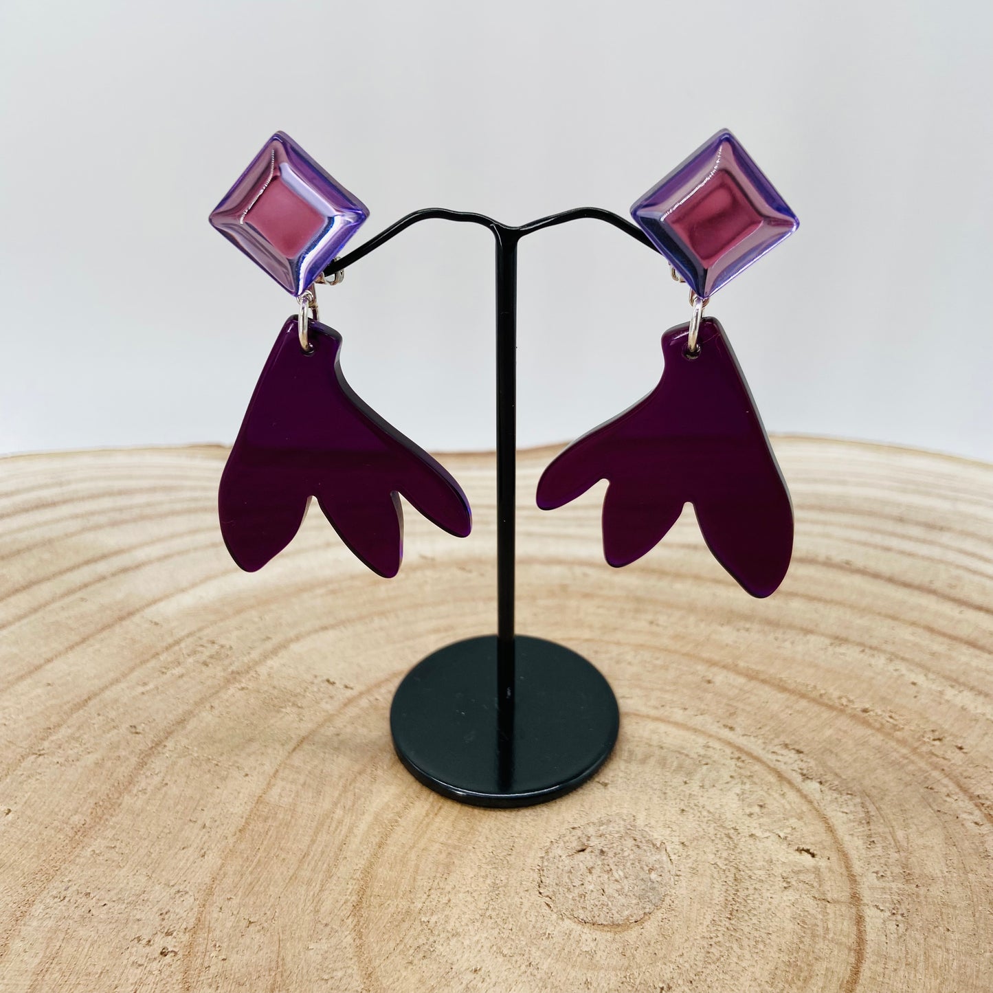 BOUCLES D'OREILLES feuilles mauves - Francine BRAMLI