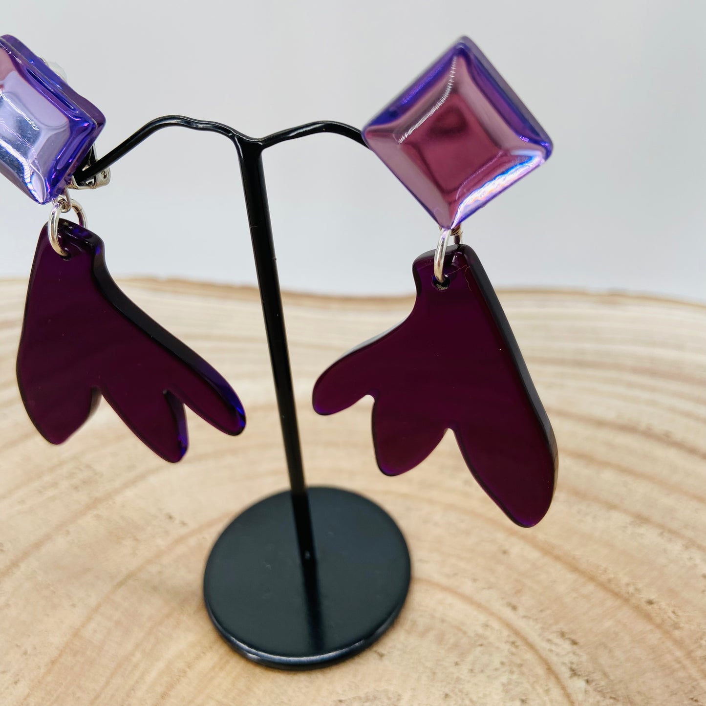 BOUCLES D'OREILLES feuilles mauves - Francine BRAMLI