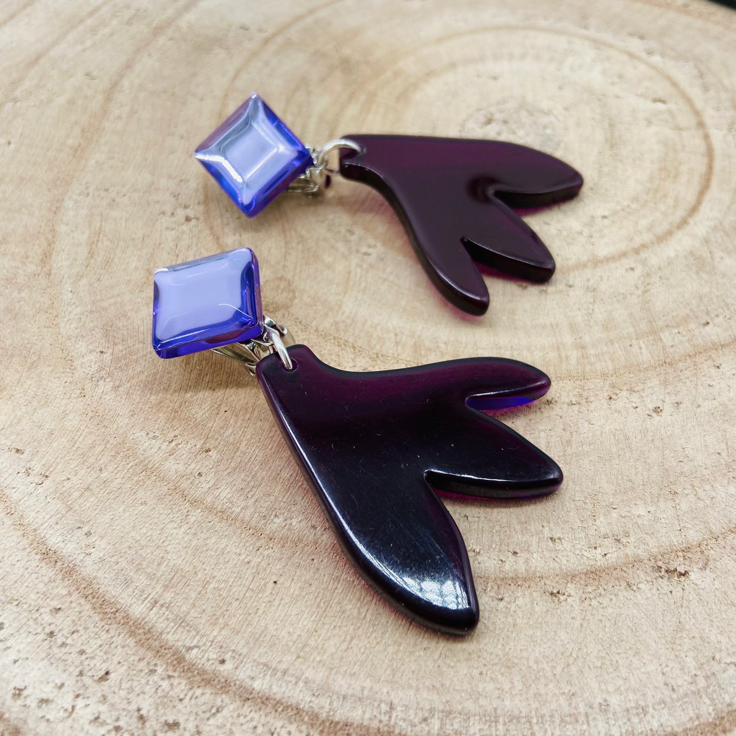 BOUCLES D'OREILLES feuilles mauves - Francine BRAMLI