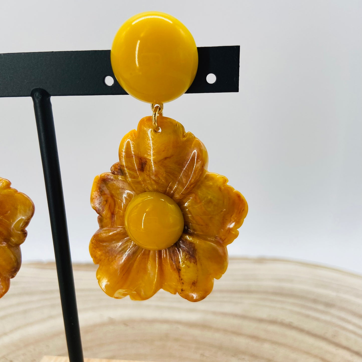 BOUCLES D'OREILLES fleurs cœurs jaunes - Francine BRAMLI