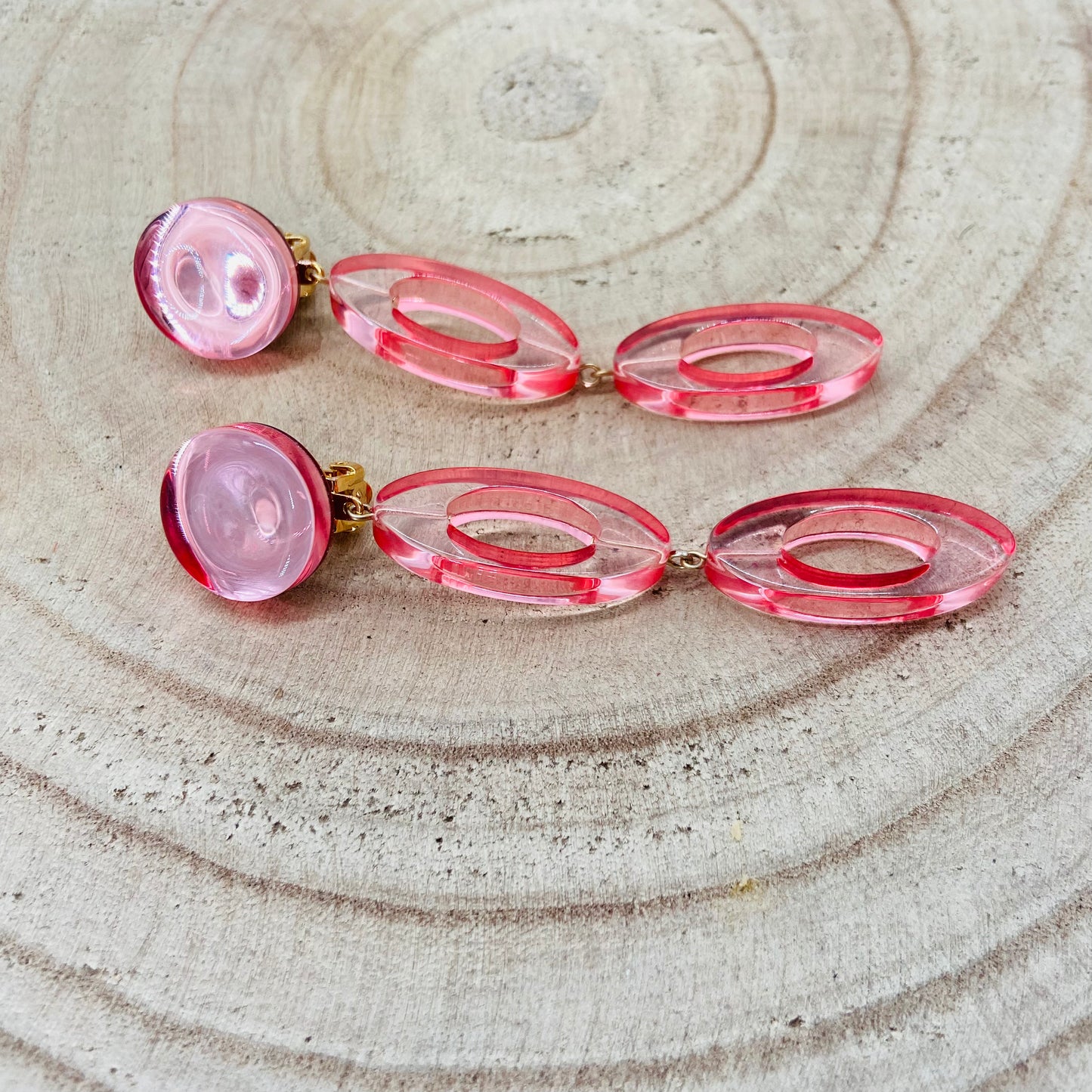 BOUCLES D'OREILLES roses doubles anneaux - Francine BRAMLI
