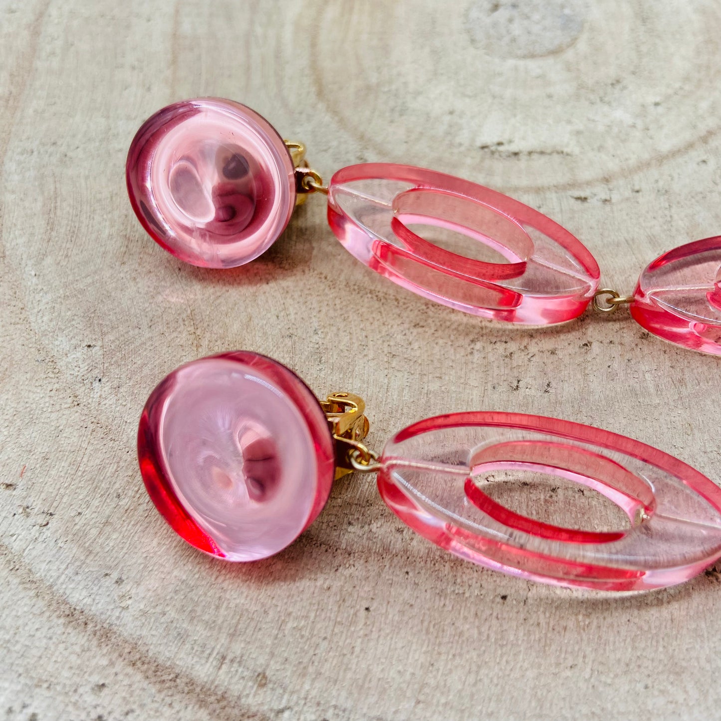 BOUCLES D'OREILLES roses doubles anneaux - Francine BRAMLI