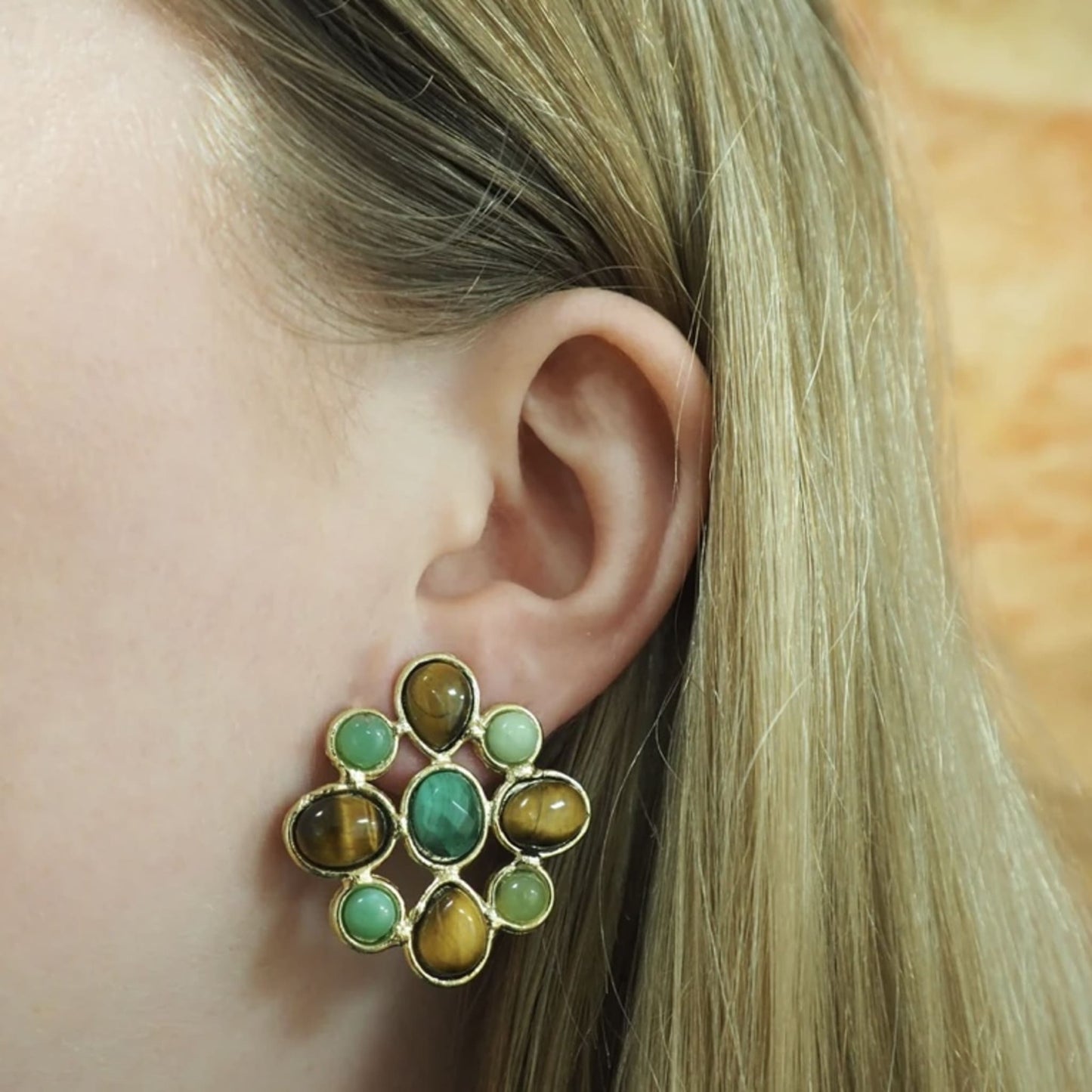 RHEANE - Boucles d'oreilles en laiton et Malachite