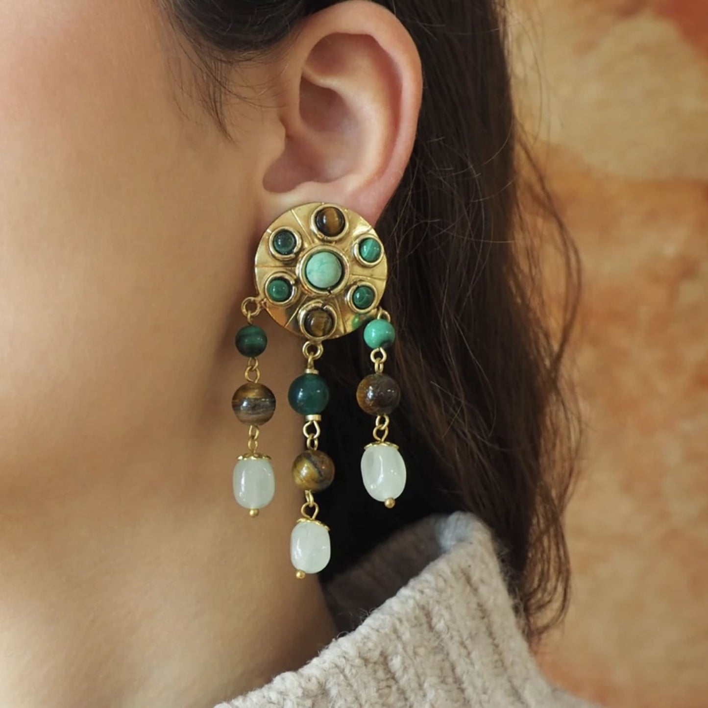 GIGI - Boucles d'oreilles en laiton et Malachite
