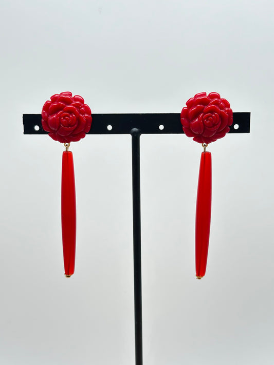 Boucles d’oreilles bâton rouge cabochon camélia - Francine BRAMLI
