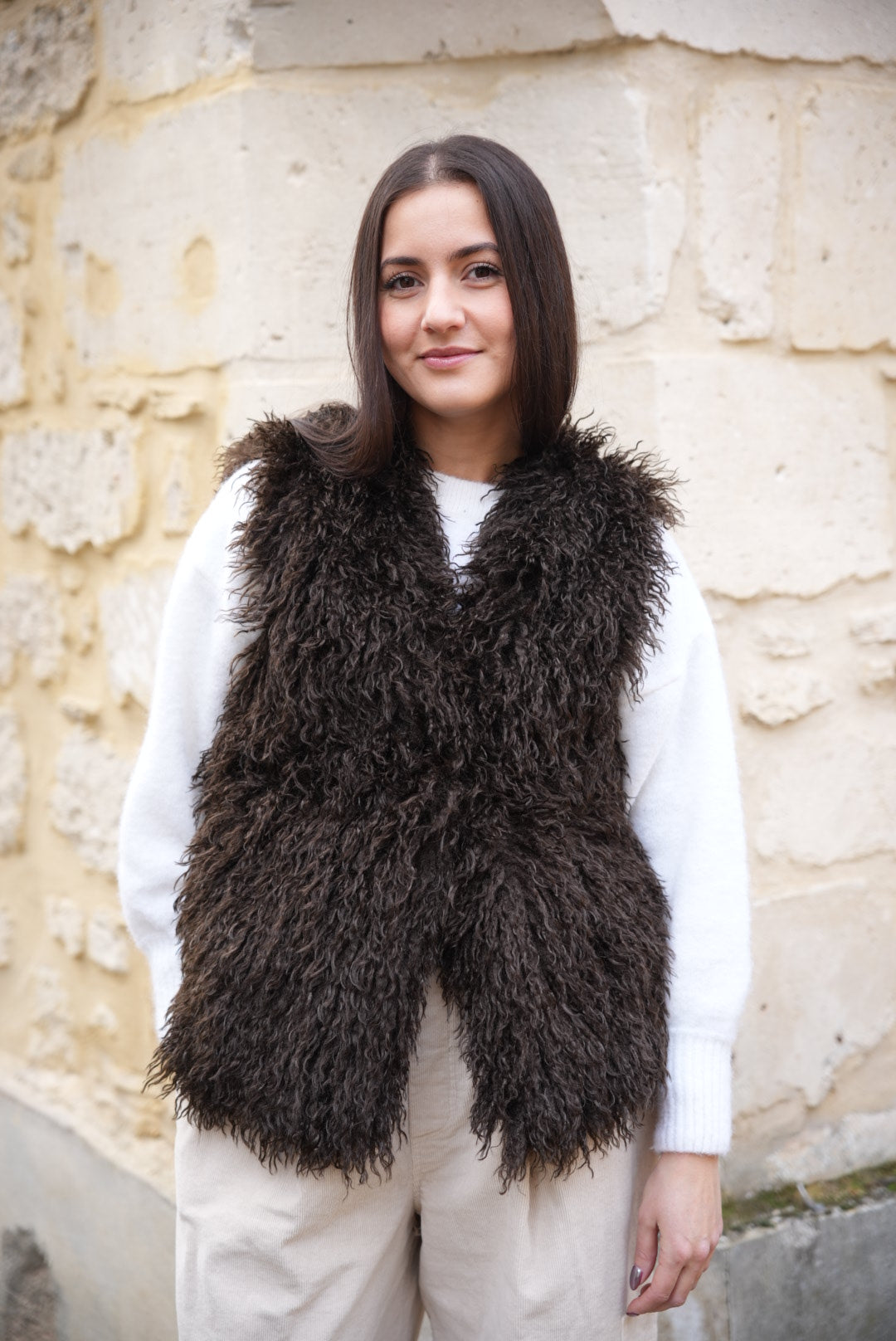 Veste sans manches fausse fourrure