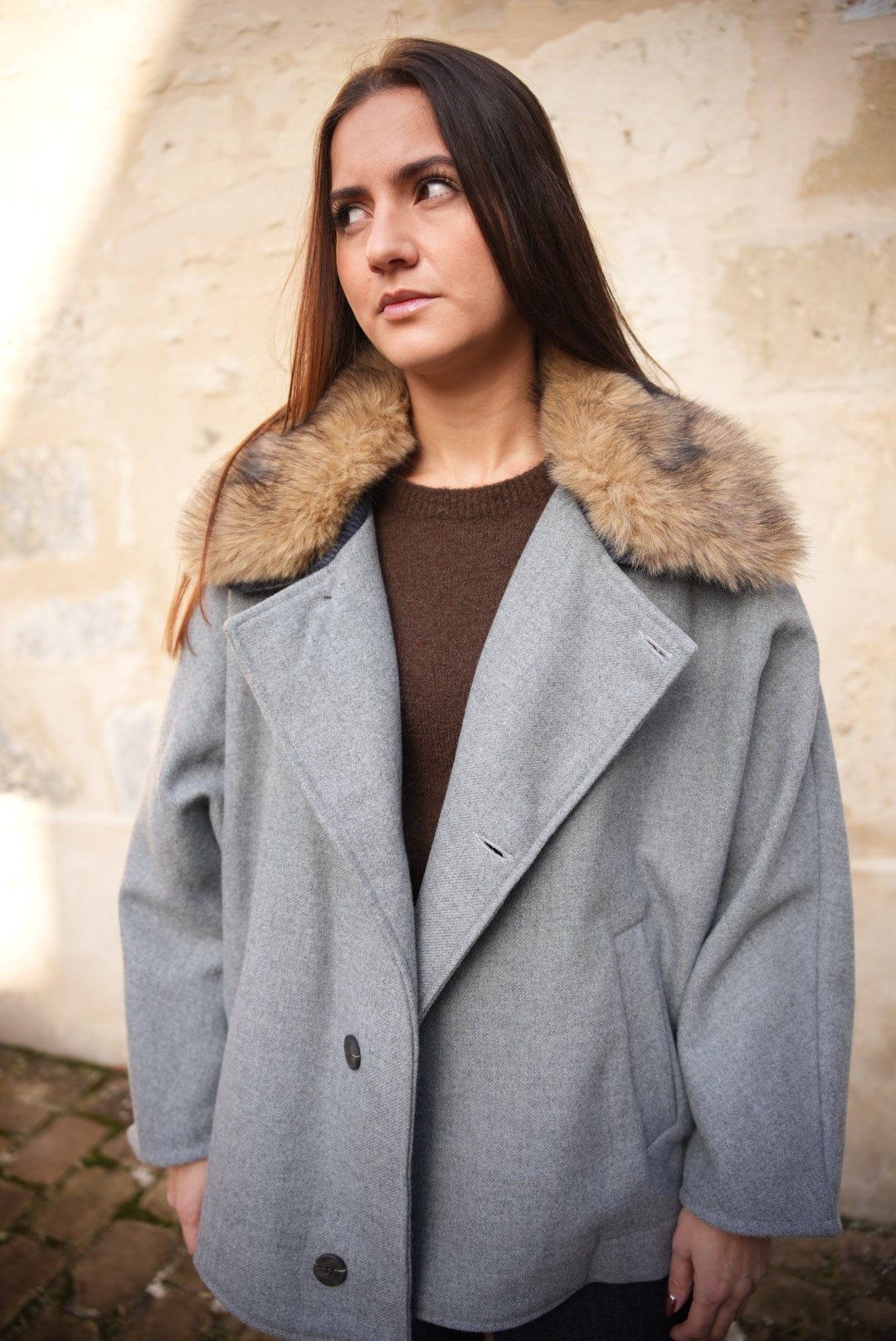 Manteau col fausse fourrure