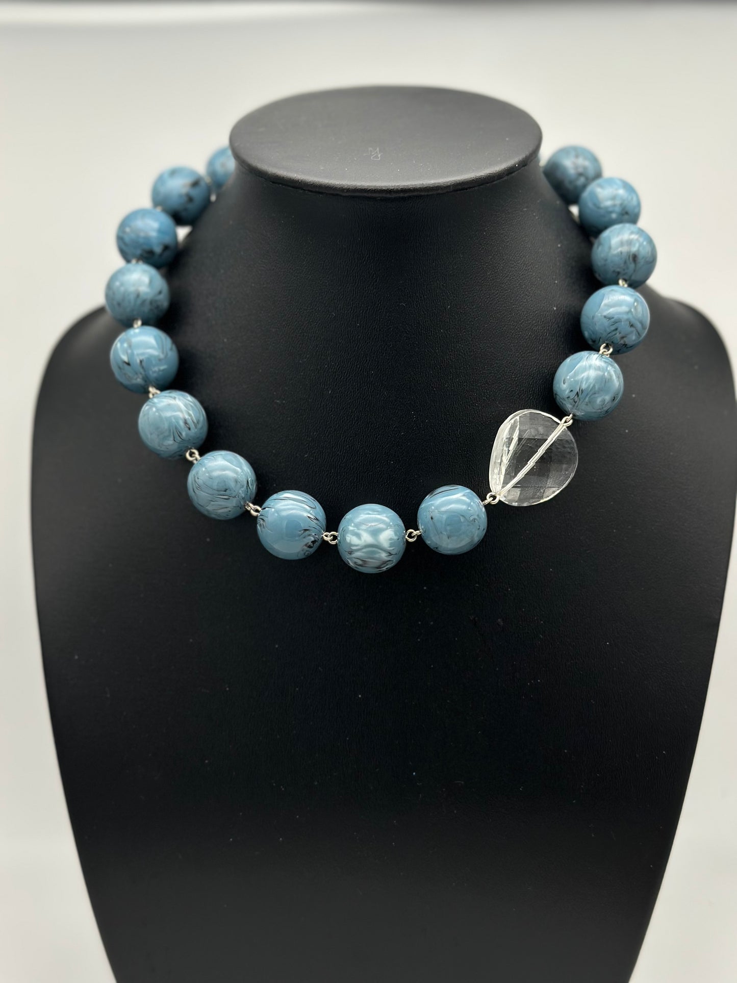 Collier perles fantaisie bleu gris -  Francine BRAMLI