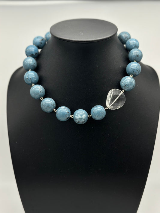 Collier perles fantaisie bleu gris -  Francine BRAMLI