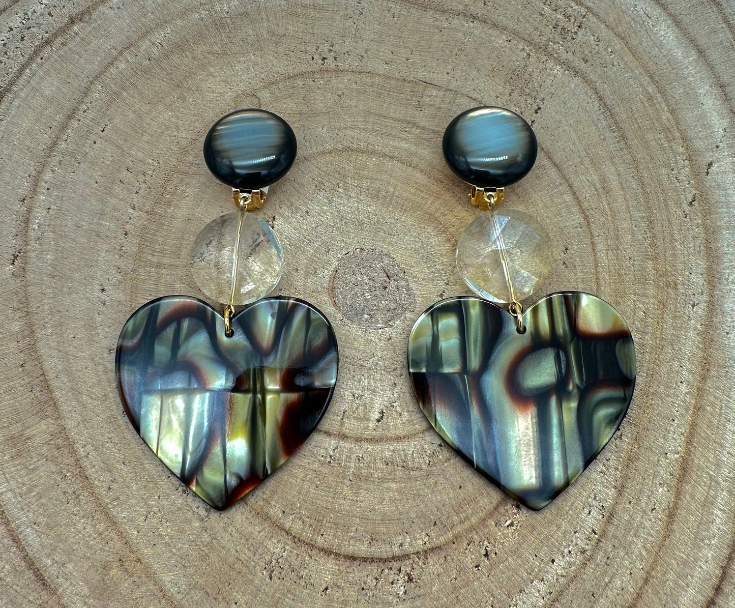 BOUCLES D'OREILLES COEURS ONYX - Francine BRAMLI