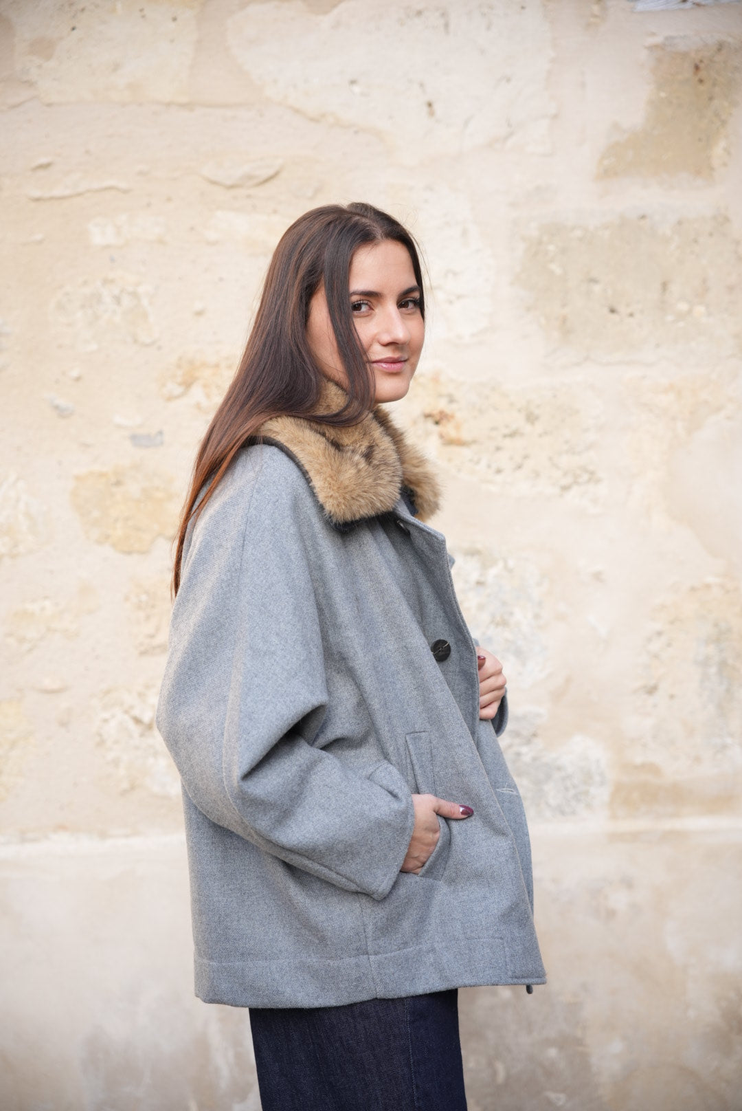 Manteau col fausse fourrure