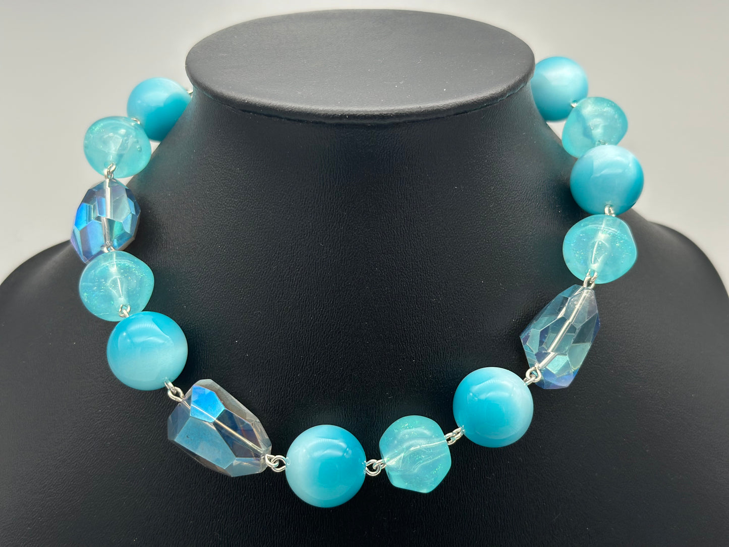 Collier perles fantaisie bleu turquoise -  Francine BRAMLI