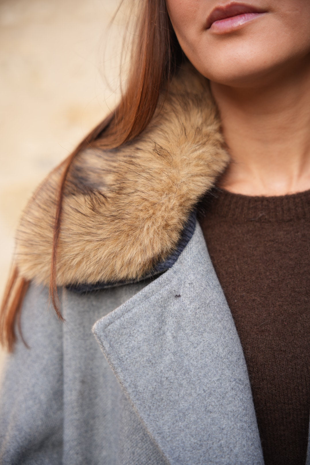 Manteau col fausse fourrure