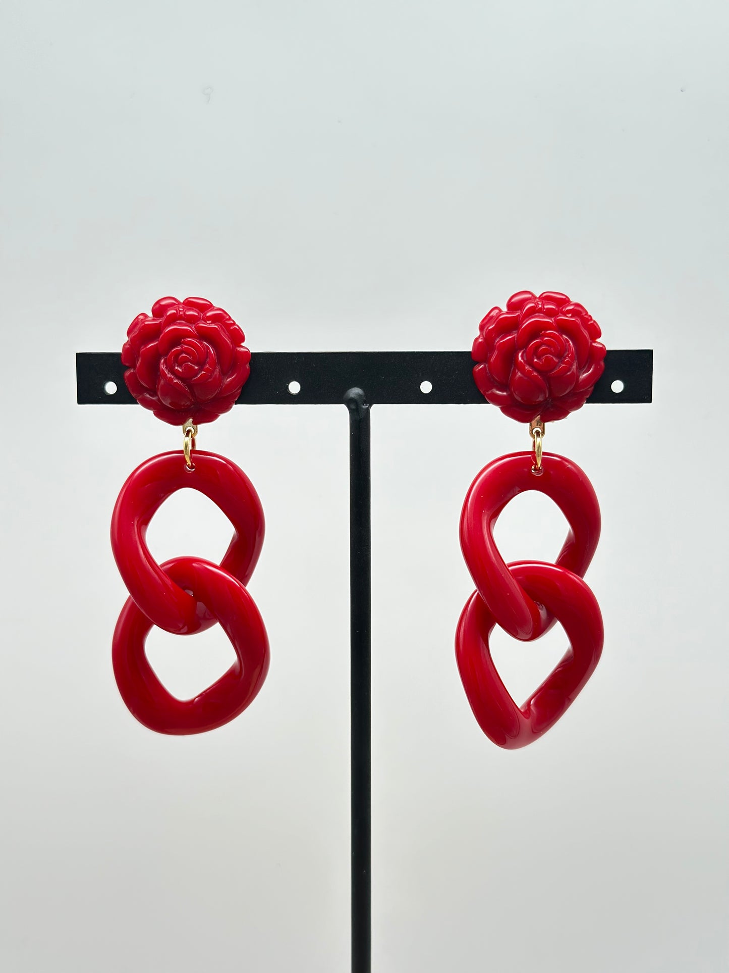 Boucles d’oreilles maillons rouges- Francine BRAMLI