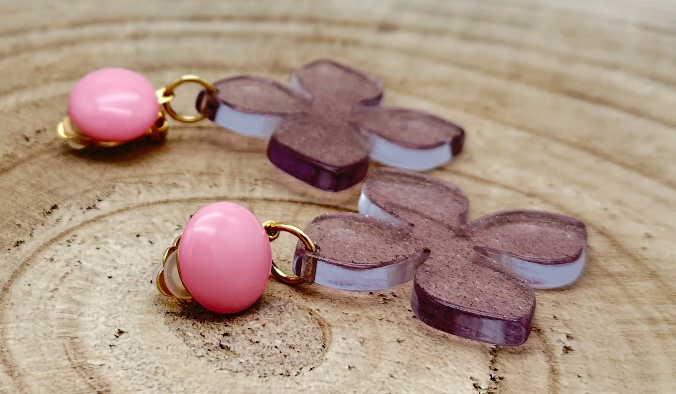 BOUCLES D'OREILLES ROSE - Francine BRAMLI