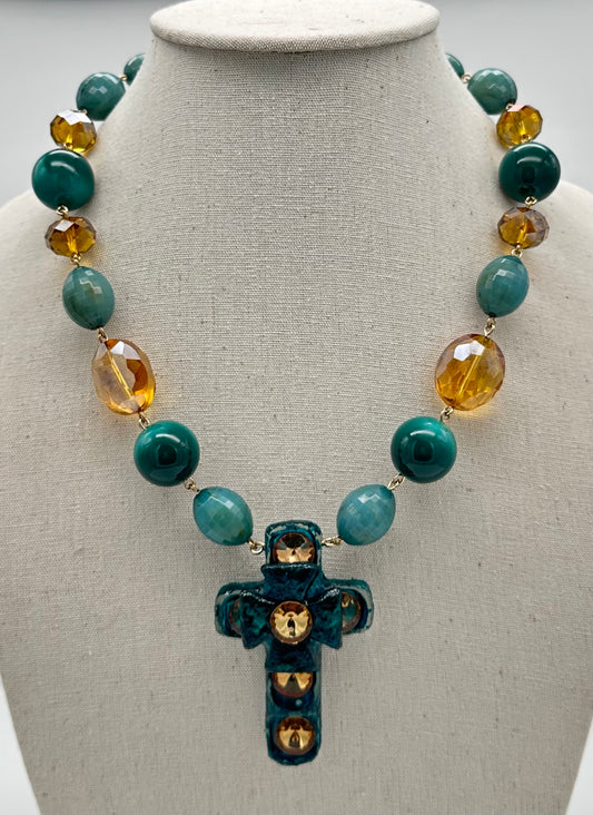 COLLIER CROIX ÉLÉMENTS SCINTILLANTS - Francine BRAMLI