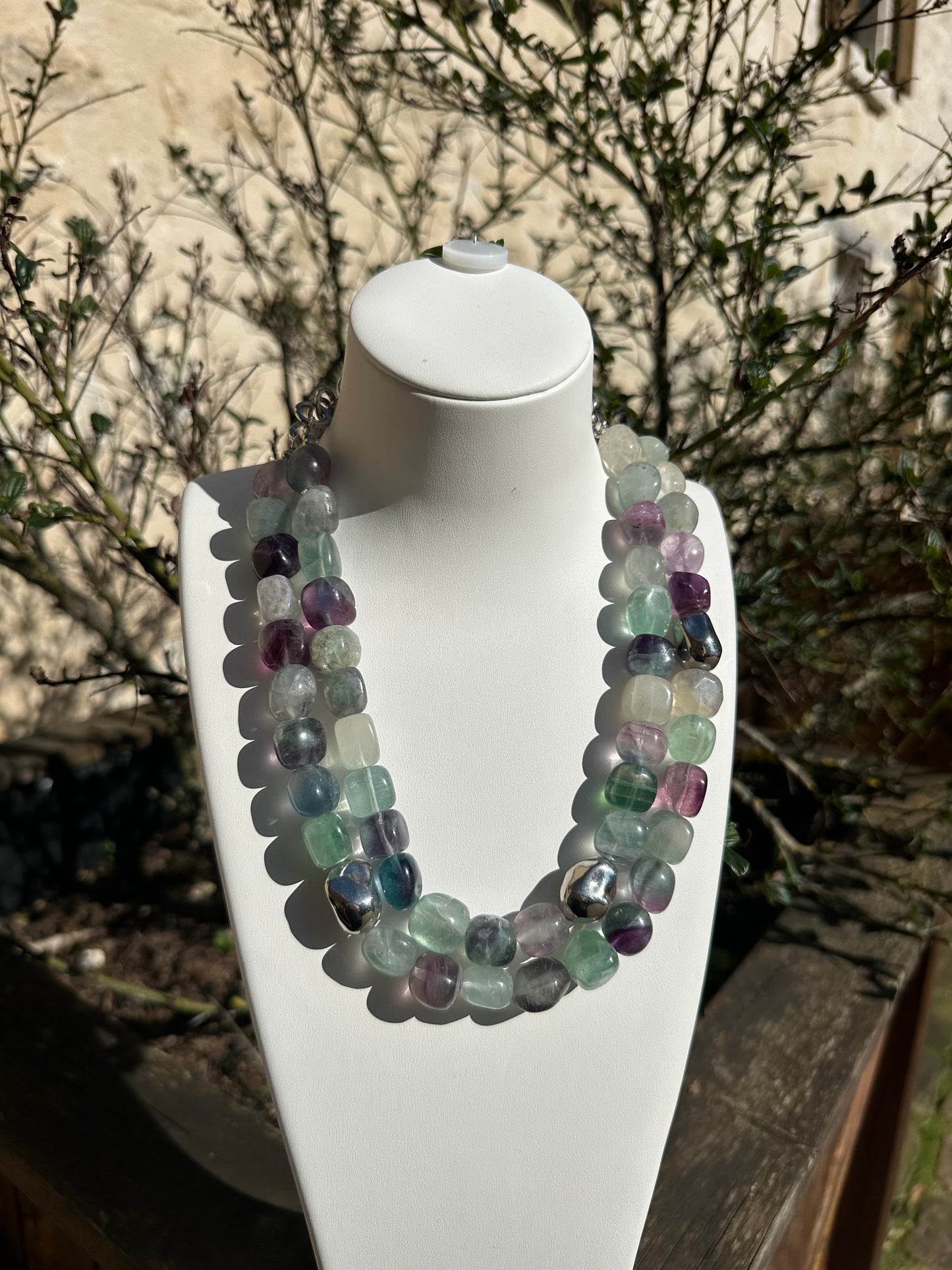 Collier perles vert et violet - Francine BRAMLI