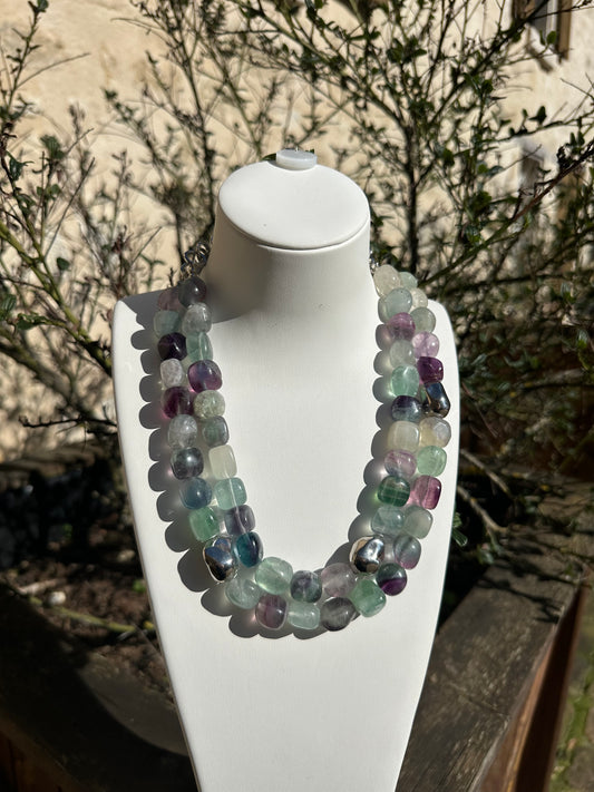 Collier perles vert et violet - Francine BRAMLI