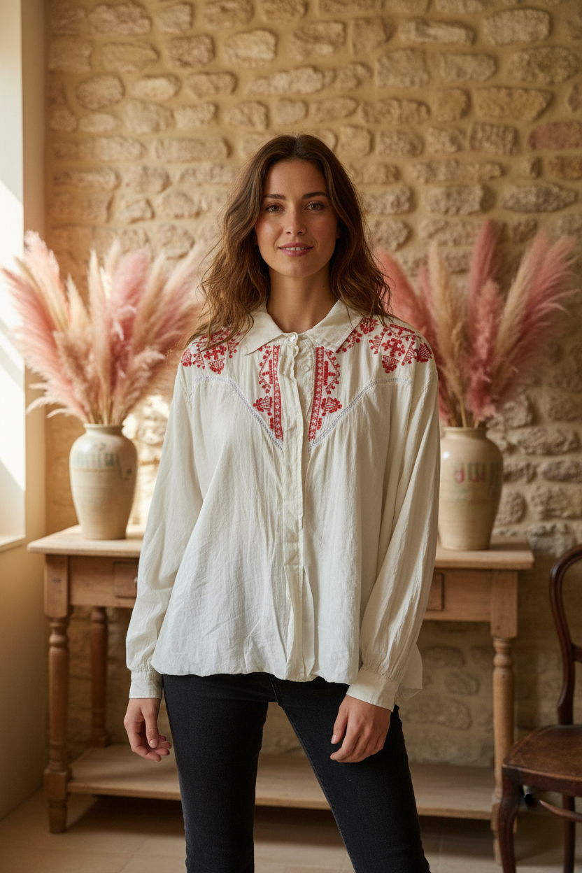 Chemisier broderie rouge - Johanna Paris
