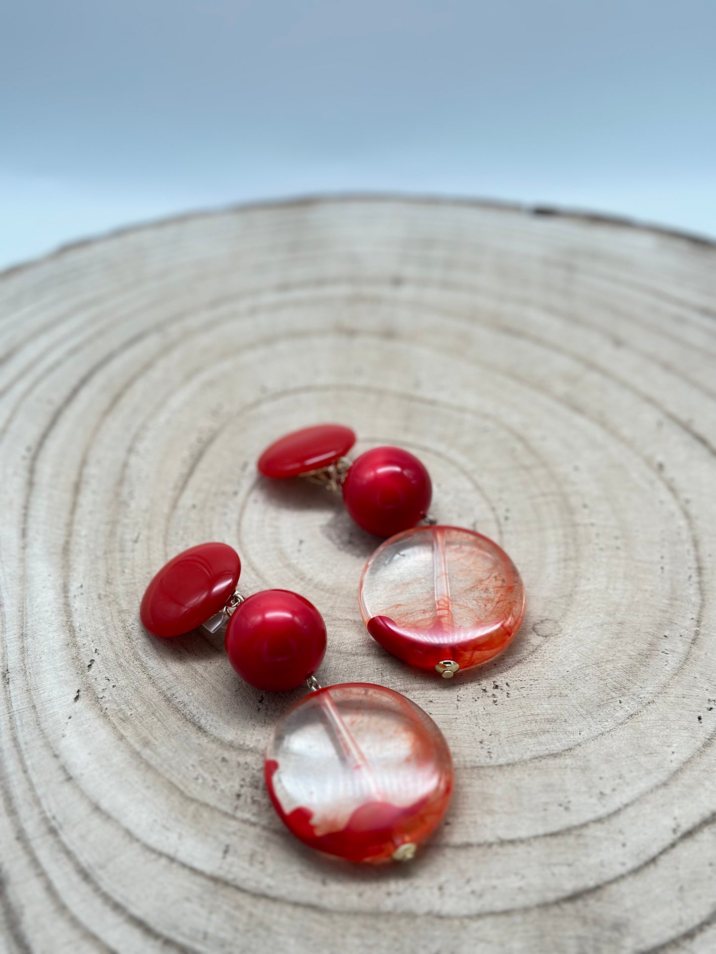 Boucles d’oreilles Evian rouge et perle rouge - Francine BRAMLI