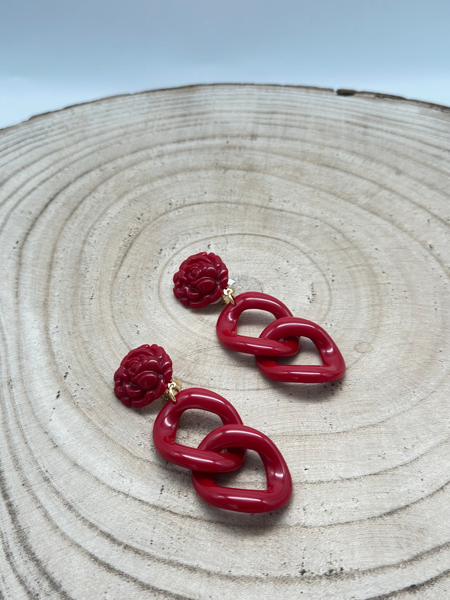 Boucles d’oreilles maillons rouges- Francine BRAMLI
