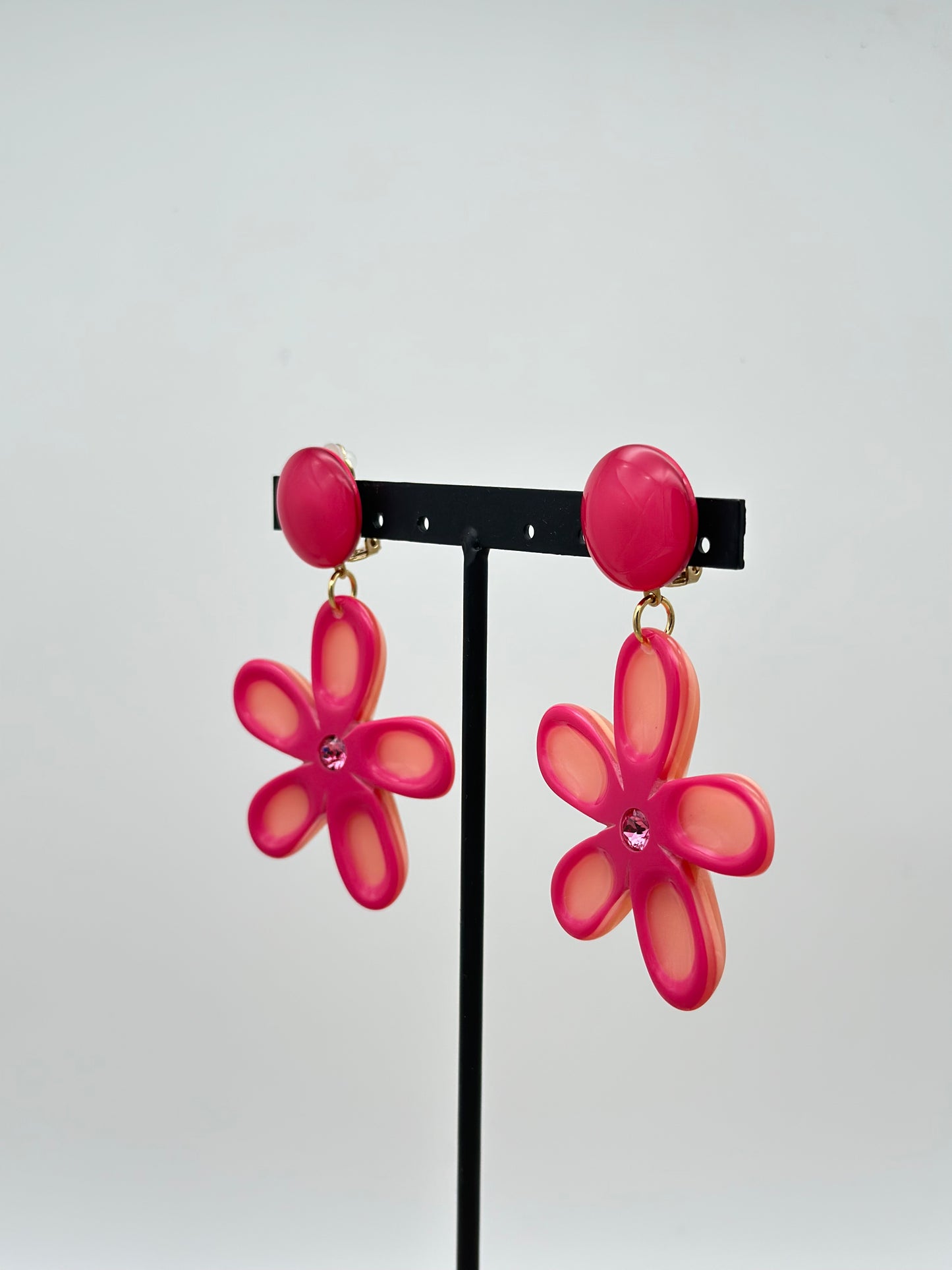 Boucles d’oreilles roses fleur strass - Francine BRAMLI